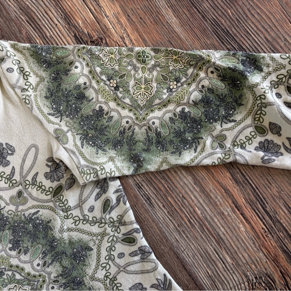 Vtg Tangents 3/4 Sleeve Bohemian Shirt Green Floral No Size Fairy Whimsical Y2K - Picture 10 of 10